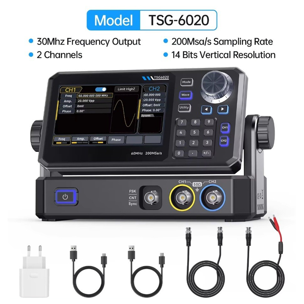 Dual Channel Arbitrary Waveform Function Generator 60Mhz - TSG6020 เครื่องกำเนิดสัญญาณฟังก์ชันสองช่องสัญญาณ 60MHz 200MSa/s รูปแบบคลื่นตามต้องการ พร้อมการปรับ