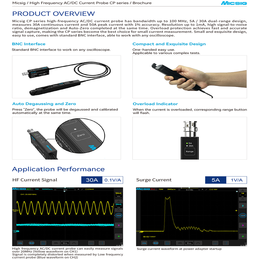 หัววัดกระแสไฟฟ้า Micsig รุ่น C - Current Probe Ac Dc 50Mhz Oscilloscope บทวิจารณ์และราคา